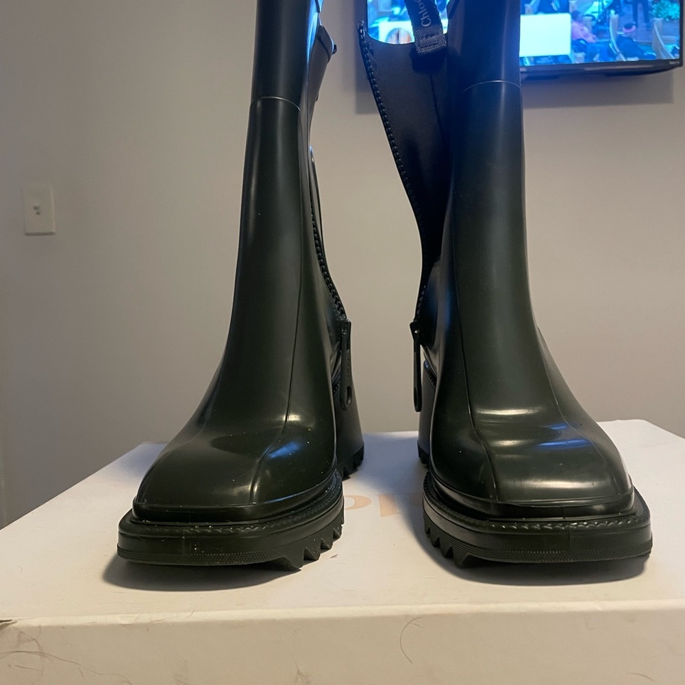 Chloe Dark Green Rain Boots - Picture 4 of 6